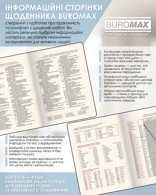 Ежедневник датированный 2026 Buromax Vertical из искусственной кожи А5 336 страниц Синий (BM.2110-02) - изображение 4