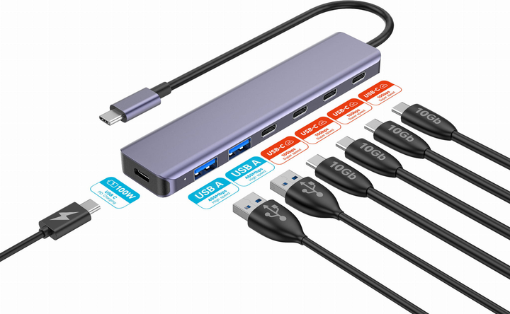 Hub USB Platinet 5 x USB-C PD, 2 x USB-A 10Gbps (5907595462365) - obraz 1