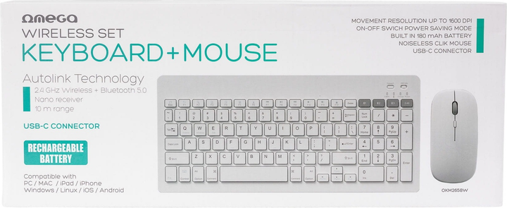 Zestaw bezprzewodowy Omega Wireless Set Keyboard + Mouse White (OKM2658W) - obraz 7