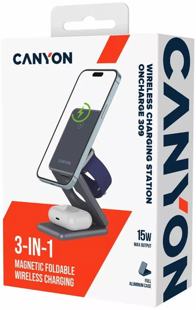 Ładowarka bezprzewodowa Canyon OnCharge 309 15 W 3-in-1 Metal (CNS-WCS309M) - obraz 13