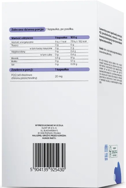 Suplement diety Osavi PQQ 20 mg 60 kapsułek (5904139925430) - obraz 1
