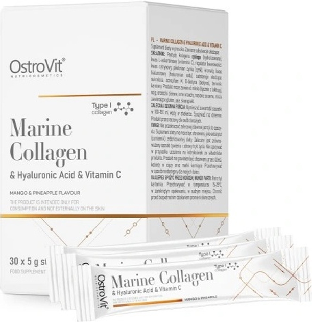 Suplement diety OstroVit Kolagen morski + Kwas hialuronowy + Witamina C 5 g x 30 szt (5903933914398) - obraz 1