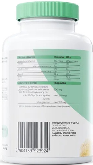 Suplement diety Osavi Lion's Mane 600 mg 120 kapsułek (5904139923924) - obraz 3