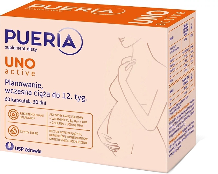 Suplement diety Pueria Uno Active dla kobiet w ciąży 60 kapsułek (5904569253738) - obraz 1