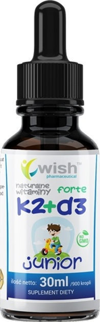 Suplement diety Wish Pharmaceutical Witamina K2 MK-7 + D3 Junior w kroplach 30 ml (5903351710190) - obraz 2