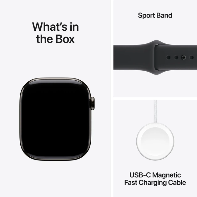 Smartwatch Apple Watch Series 11 GPS + Cellular 42mm Slate Titanium Case with Black Sport Band - S/M (MF8R4) - obraz 8