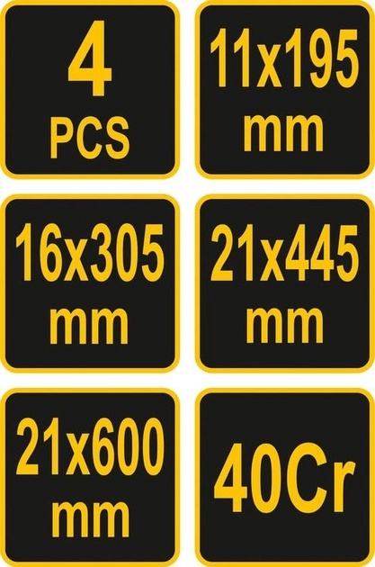 Ломи з ручкою Vorel 34184 4 шт 195/ 305/ 445/ 600 мм 11/ 16/ 21 мм (5906083076053) - зображення 2