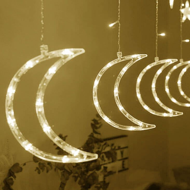 Lampki świąteczne ModernHome by Multistore księżyce i gwiazdy kurtyna 96 LED (RPBL-96L WARM WHITE) - obraz 2