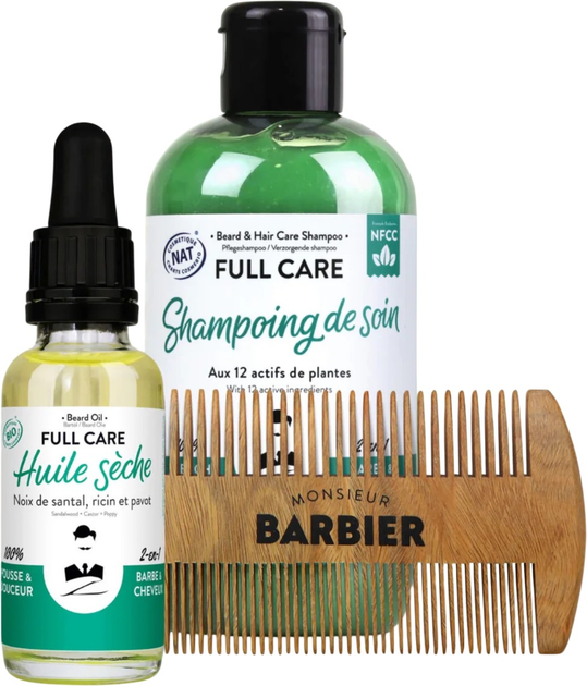 Zestaw kosmetyków do włosów Monsieur Barbier Szampon 250 ml + Suchy olejek do brody i włosów 30 ml + Dwustronny grzebień do włosów i brody (3760262401058) - obraz 2