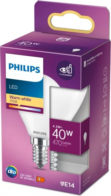Żarówka LED Philips 40W P45 E14 WW FR ND RFSRT4 (929001345555) - obraz 2