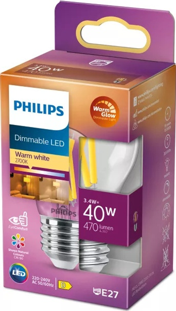Żarówka LED Philips 40W P45 E27 CL WGD90 SRT4 (929003013201) - obraz 2