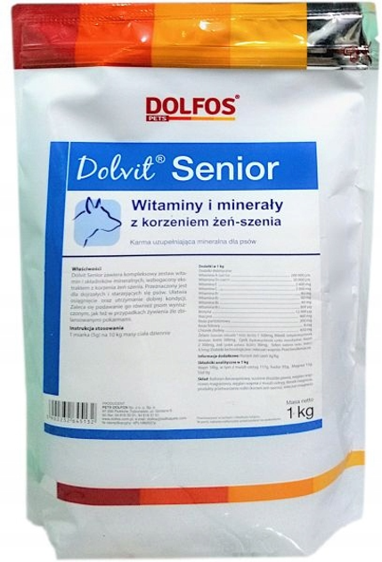Kompleks witaminowo-mineralny Dolfos Dolvit Senior z korzeniem żeń-szenia dla dorosłych psów 1 kg (5902232645132) - obraz 1