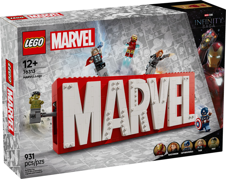 Конструктор LEGO Super Heroes Marvel Логотип і міні фігурки MARVEL 931 елемент (76313) (955555911733572) - Уцінка - зображення 1