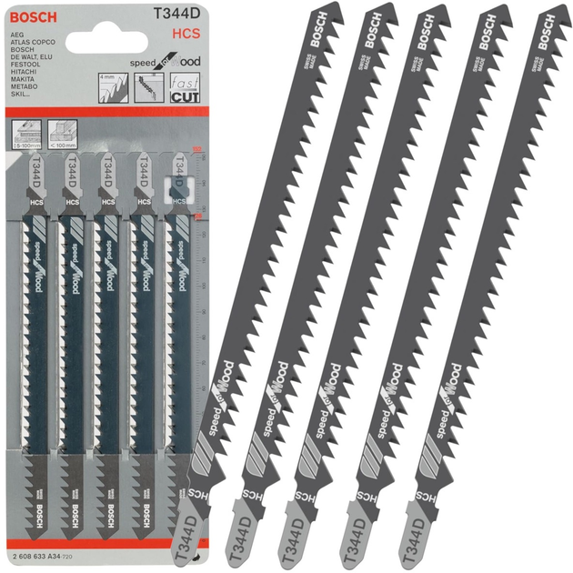 Набір полотен для електролобзика Bosch T 344 D 5 шт (3165140264174) - зображення 2