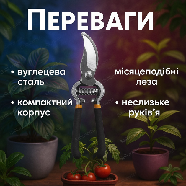 Секатор 20 см Bradas для сада деревьев кустов цветов плоскостной углеродистая сталь 14мм срез с фиксатором - Фото 2 Секатор 20 см Bradas для сада деревьев кустов цветов плоскостной углеродистая сталь 14мм срез с фиксатором - изображение 2