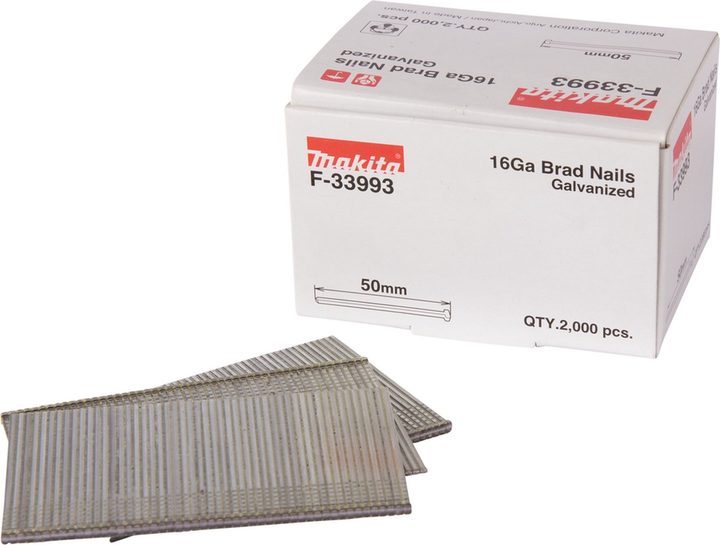 Цвяхи Makita F-33993 16GA 50 x 1.6 мм для цвяхозабивача DBN600 2000 шт. (88381294553) - зображення 2