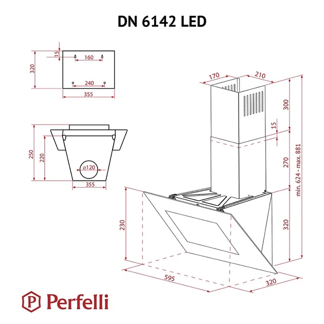 Витяжка декоративна похила Perfelli DN 6142 BL LED - изображение 11