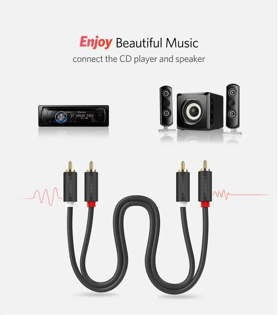 Кабель UGREEN 2RCA to 2 RCA Male to Male Audio Cable 1м black (AV104) - Фото 4 Кабель UGREEN 2RCA to 2 RCA Male to Male Audio Cable 1м black (AV104) - изображение 4
