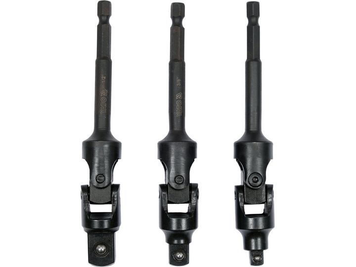 Uchwyt-adaptery nasadek YATO z 6-kąta - 1/4" na kwadrat - 1/4", 3/8", 1/2" L=125 mm Cr-V 3 szt (YT-04641) - obraz 2