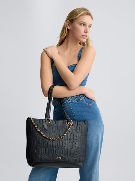 Torebka shopper z łańcuszkiem Liu Jo AA5197E0538 22222 Czarna (800070348848) - obraz 2