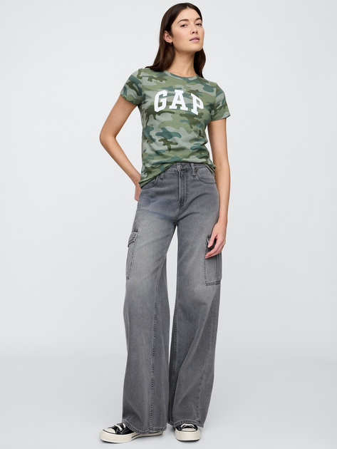 Футболка бавовняна пряма довга жіноча Gap 729555-10 XS Камуфляжна (1200139319847) - зображення 3