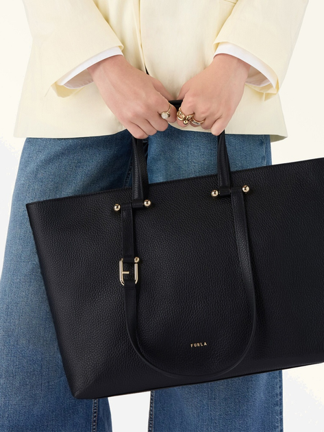 Сумка шопер жіноча з натуральної шкіри велика Furla Duetto WB01453HSF000O60001007 Чорна (800070344696) - зображення 6