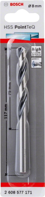 Wiertło do metalu Bosch HSS PointTeQ 8 x 75 / 117 mm (2608577171) - obraz 1