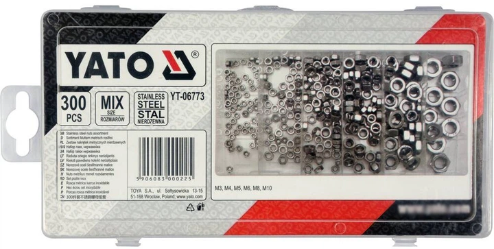 Набір гайок Yato нержавіючих M3, M4, M5, M6, M8, M10 / 300 шт (YT-06773) - зображення 2