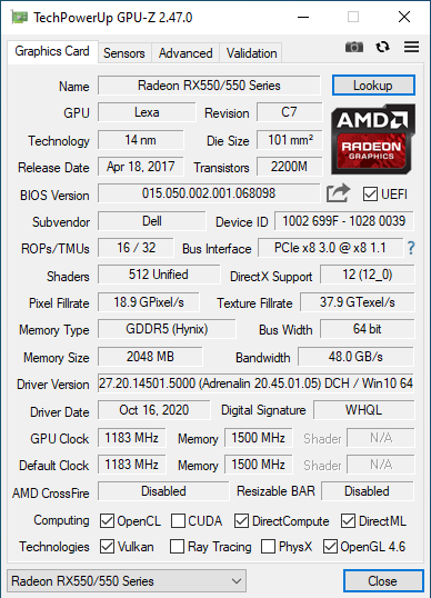 Дискретная видеокарта AMD Radeon RX 550, 2 GB GDDR5, 64-bit / DisplayPort / SFF б/у - изображение 7