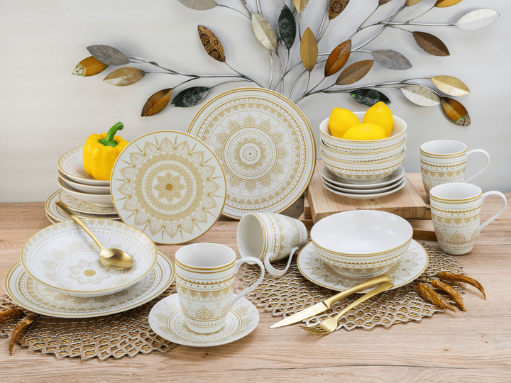 Набор столовой посуды CreaTable Mandala Gold из 16 предметов на 4 персоны керамика золотисто-белый - изображение 4