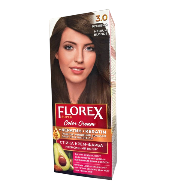 Крем-фарба для волосся стійка Florex Super 3.0 Русий - Фото 1 Крем-фарба для волосся стійка Florex Super 3.0 Русий - изображение 1