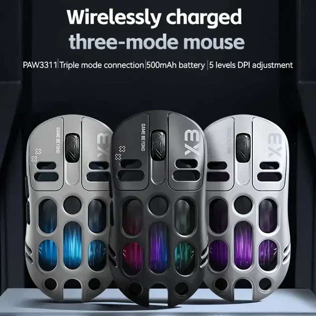 Беспроводная геймерская мышка T-WOLF Wolf X3 RGB 3-в-1, серебряная - изображение 3