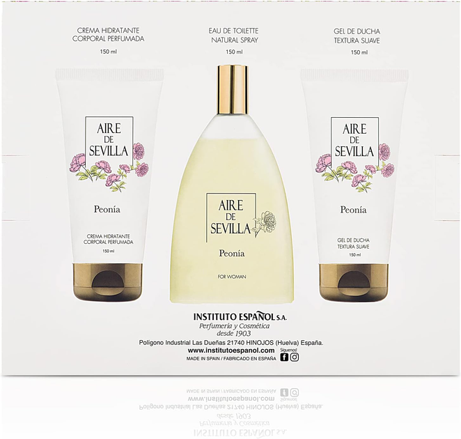 Набір для жінок Instituto Espanol Spray Aire de Sevilla Peonia Туалетна вода 150 мл + Гель для душу 150 мл + Крем для тіла 150 мл (8411047136232) (955555911914057) - Уцінка - зображення 2