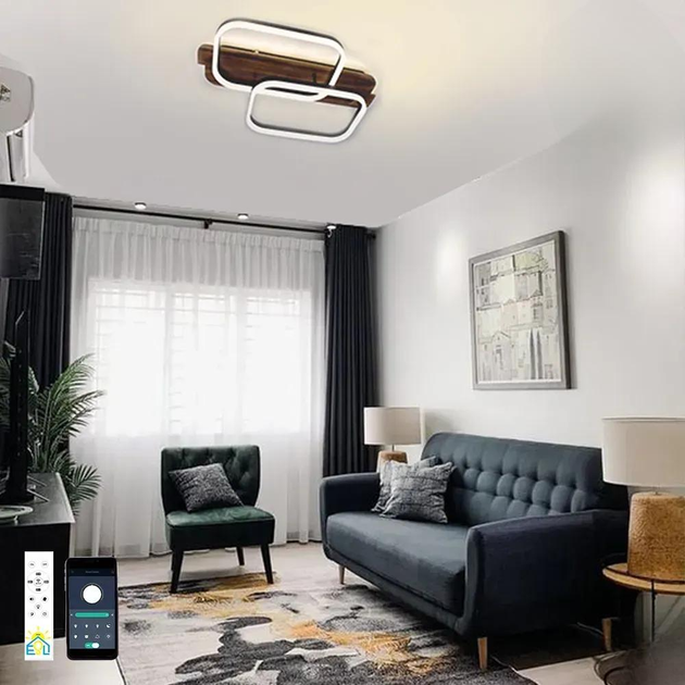 Управляемая светодиодная люстра Esllse WOODY 95W-2SQ-APP-650x420x135мм - BLACK/WOOD-220-IP20 - Фото 7 Управляемая светодиодная люстра Esllse WOODY 95W-2SQ-APP-650x420x135мм - BLACK/WOOD-220-IP20 - изображение 7