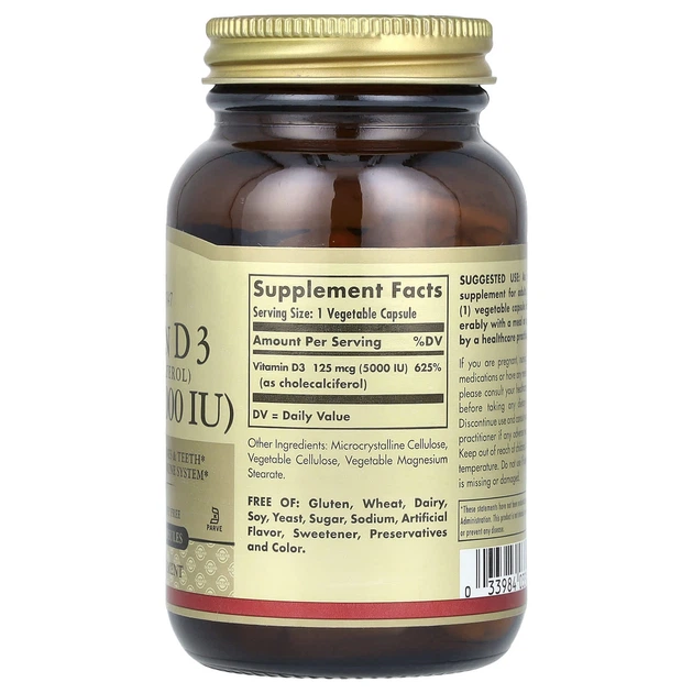 Вітамін D3 холекальциферол Solgar (Vitamin D3 Cholecalciferol) 5000 МО 120 капсул SOL03313 - изображение 2