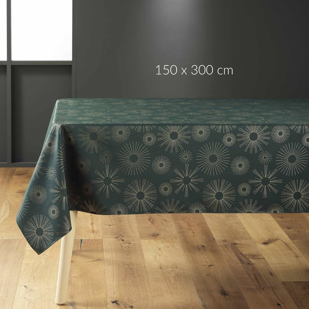 Скатертина Douceur d'intérieur Pampille з золотим візерунком темно-зелена 150 x 300 см (3574387231885) - зображення 2