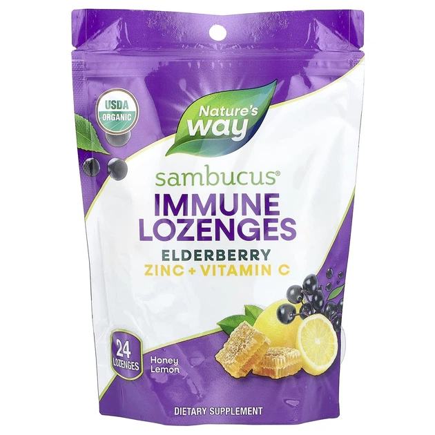 Чорна бузина та цинк Nature's Way Sambucus Zinc мед лимон льодяники №24