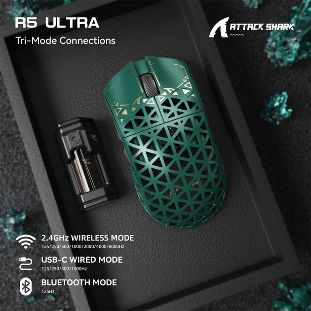ATTACK SHARK R5Ultra グリーン Миша бездротова Attack Shark R5 Ultra 8K Green – фото, відгуки