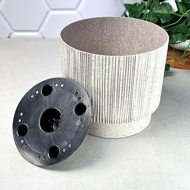 Горшок для цветов пластиковый Осло 16*14см с вставкой белая роза WOOD А128028-21 Алеана - изображение 2