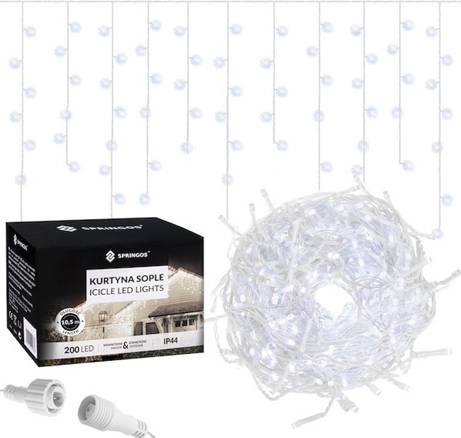 Гірлянда Springos CL0200 Бурульки 200 LED Біла холодна (5907719412733) - зображення 1