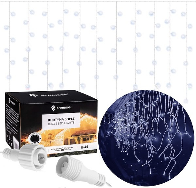 Kurtyna świetlna Springos CL0300 Sople 300 LED Zimna biała (5907719412658) - obraz 1