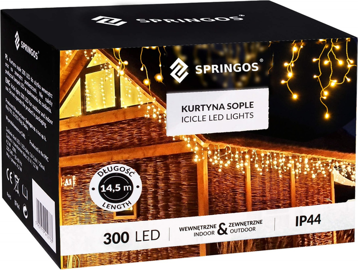 Гірлянда Springos CL0301 Бурульки 300 LED Тепла біла (5907719412665) - зображення 1