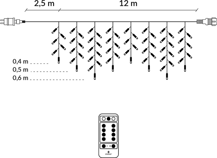 Kurtyna świetlna Springos CL0305 Sople 300 LED z pilotem Ciepła biała (5907719412702) - obraz 9