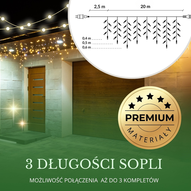 Гірлянда Springos CL0517 Бурульки 500 LED Тепла біла + холодний білий спалах (5907719425504) - зображення 6