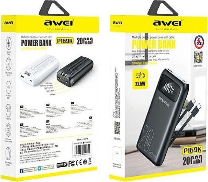 УМБ Awei P169K 20000 mAh 22.5W Black (6954284002455) - зображення 3