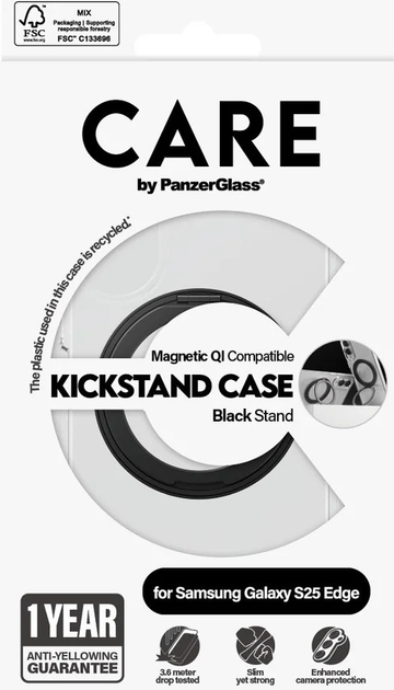 Панель CARE by PanzerGlass Feature Black Kickstand & QI для Samsung Galaxy S25 Edge Clear (PAN001151) - зображення 4