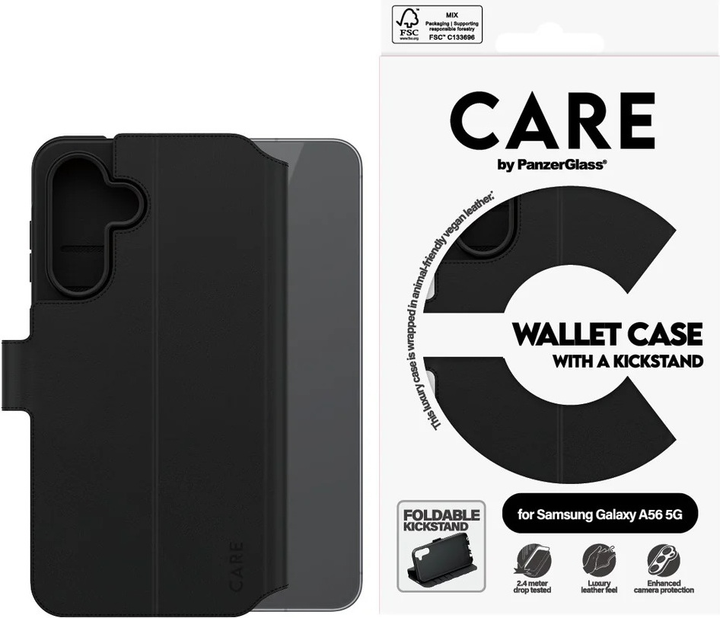 Etui z klapką CARE by PanzerGlass Feature Wallet Case Kickstand do Samsung Galaxy A56 Black (CRRFEWLG38380) - obraz 4