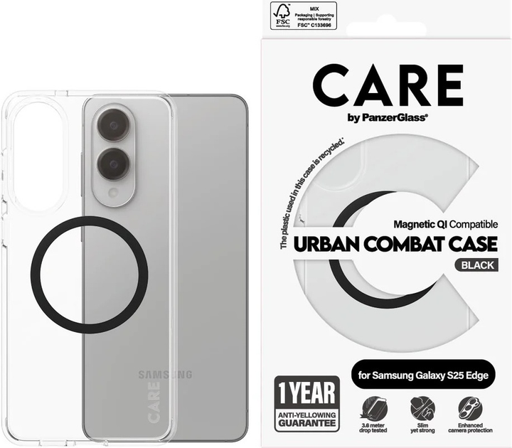 Etui CARE by PanzerGlass Flagship Urban Combat Black QI do Samsung Galaxy S25 Edge Clear (PAN001154) - obraz 3