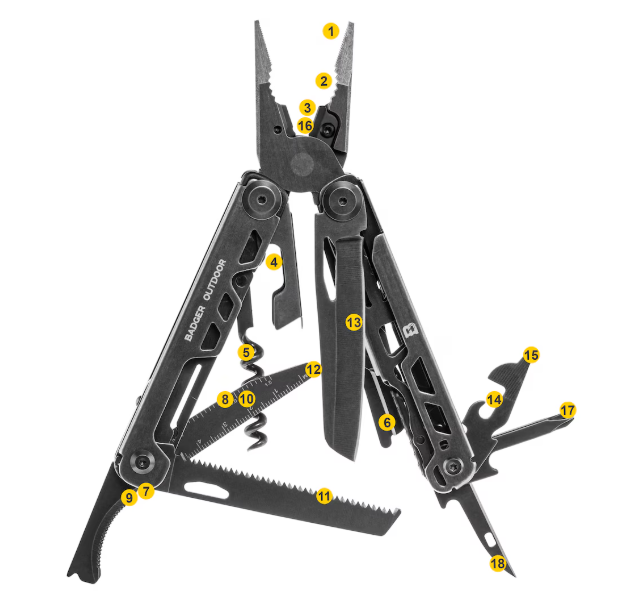 Мультитул Badger Outdoor Ash Blackwash 18 Инструментов Нейлоновая