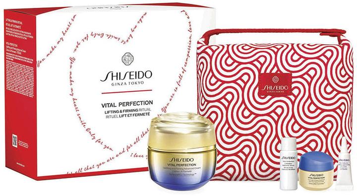 Zestaw do pielęgnacji twarzy Shiseido Vital Perfection Krem 50 ml + Serum 7 ml + Krem na noc 15 ml + Krem pod oczy 3 ml + Kosmetyczka (3423222129101) - obraz 1